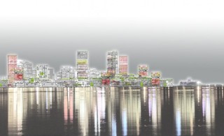 Recreación gráfica del skyline en el frente fluvial de la ciudad. Imagen: Ecosistema Urbano.
