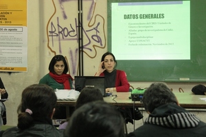 Tannya Mongelós y Leticia Alcaraz del CIRD durante la presentación en Buenos Aires